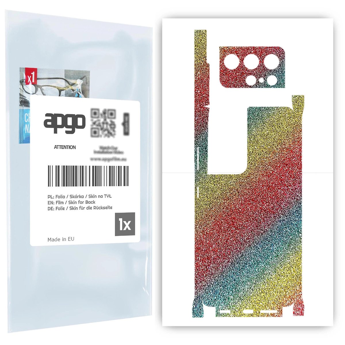 Folia naklejka skórka strukturalna na TYŁ+BOKI do Samsung Galaxy S21 Ultra 5G -  Brokat Tęcza - apgo SKINS