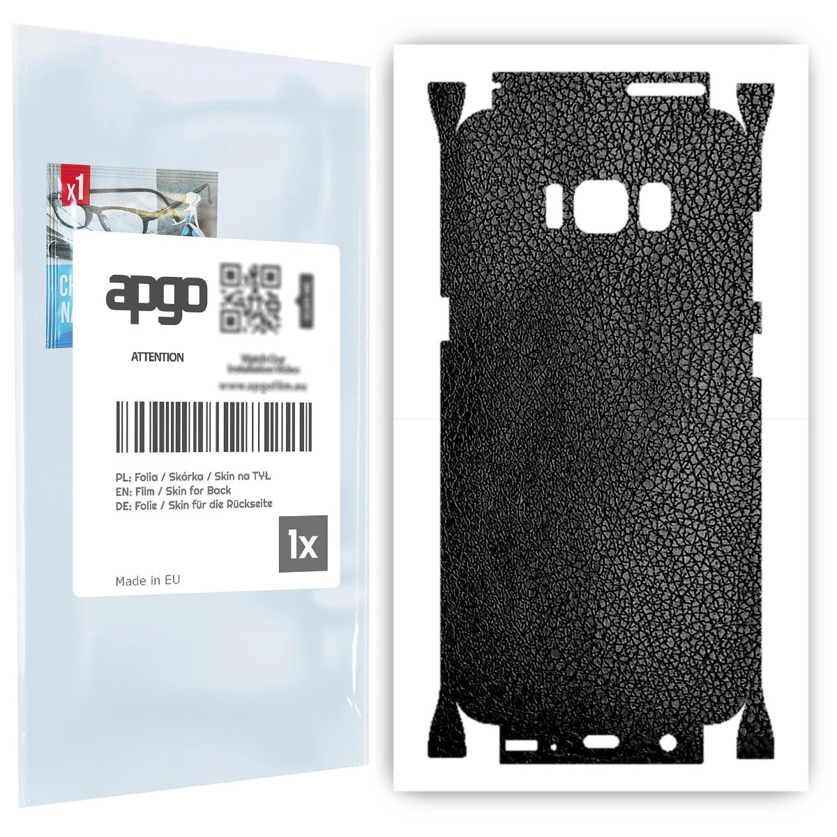 Folia naklejka skórka strukturalna na TYŁ+BOKI do Samsung Galaxy S8 -  Skóra Czarna - apgo SKINS