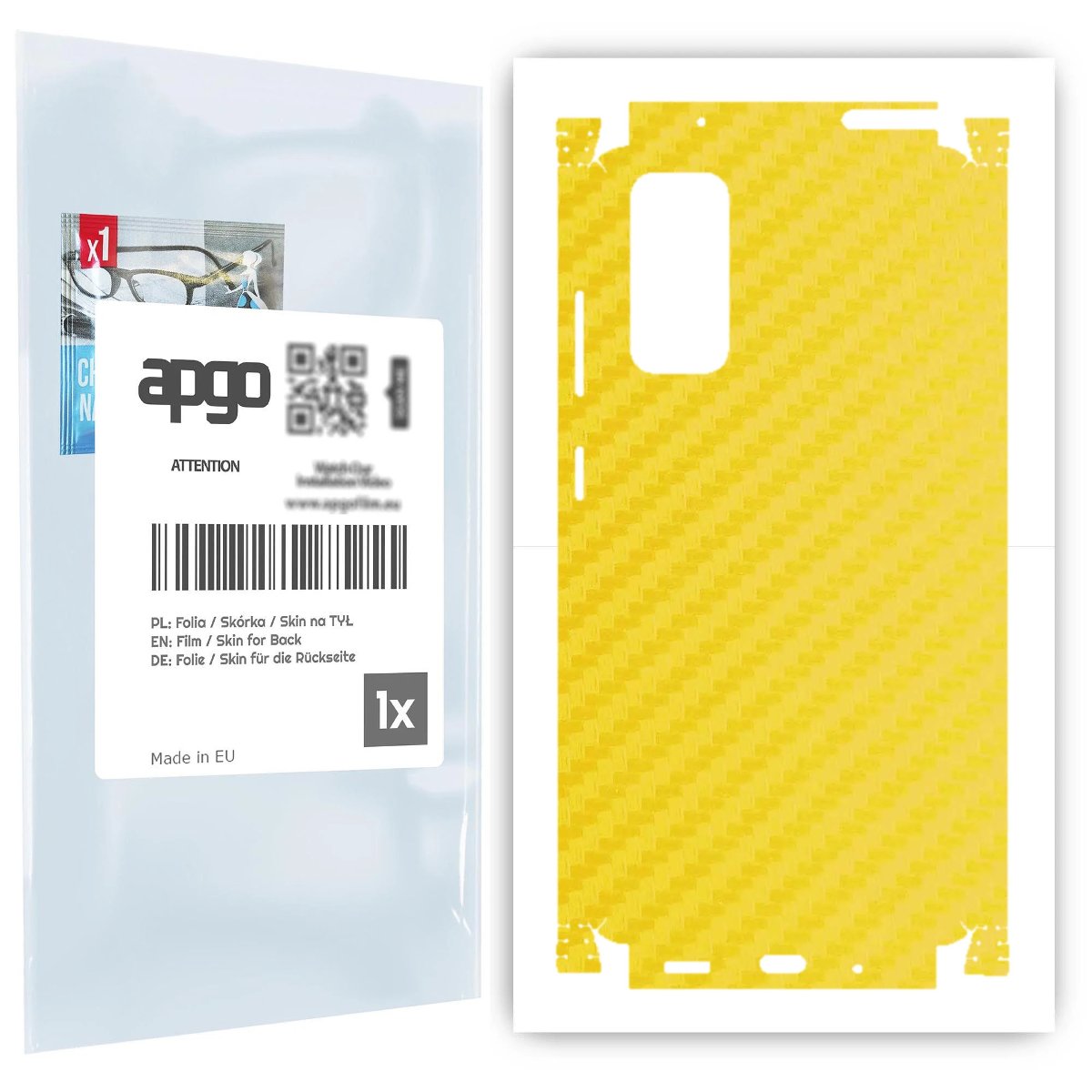 Folia naklejka skórka strukturalna na TYŁ+BOKI do Samsung Galaxy S20 FE 5G -  Carbon Żółty - apgo SKINS