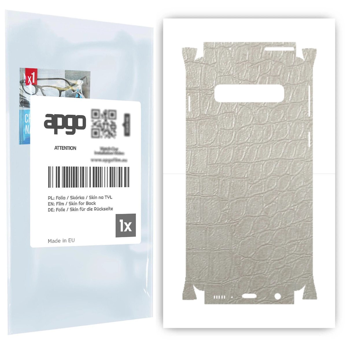 Folia naklejka skórka strukturalna na TYŁ+BOKI do Samsung Galaxy S10 -  Skóra Krokodyla Biała - apgo SKINS