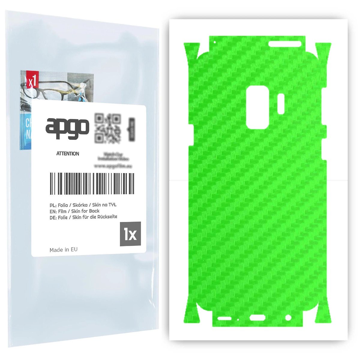 Folia naklejka skórka strukturalna na TYŁ+BOKI do Samsung Galaxy S9 -  Carbon Zielony - apgo SKINS