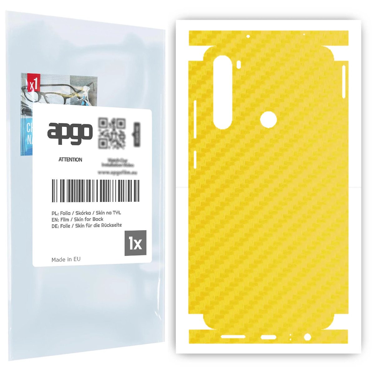 Folia naklejka skórka strukturalna na TYŁ+BOKI do Xiaomi Redmi Note 8 -  Carbon Żółty - apgo SKINS