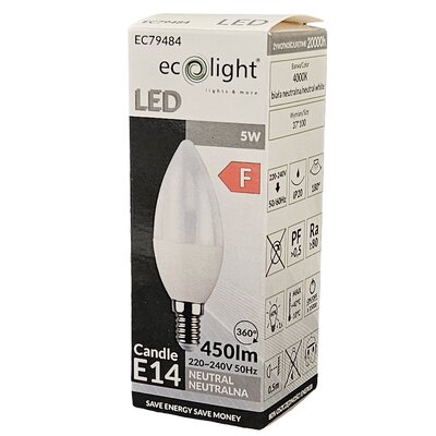 Żarówka LED E14 5W C37 świeczka biała neutralna