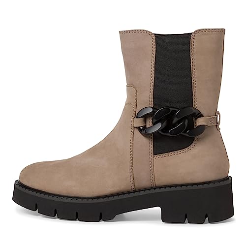 Tamaris Comfort Damskie 8-85417-41 skórzane Comfort Fit wymienna wkładka, modne botki z łańcuszkiem, buty na co dzień, kozaki Chelsea, szarobrązowy, 37 EU Weit