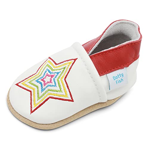 Dotty Fish Buty dziecięce z miękkiej skóry. Buty dla maluchów. Antypoślizgowe. Biała tęczowa gwiazda. Dziewczyny i chłopcy. 2-3 lata (dziecko w Wielkiej Brytanii), Biała tęczowa gwiazda, 2-3 Lat
