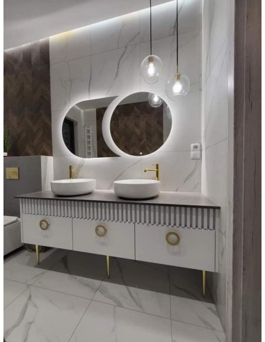 Nowoczesne lustro łazienkowe w dwóch częściach z podświetleniem - APOLLO LED, Wymiary: 90x198 (średnica koła Fi90)