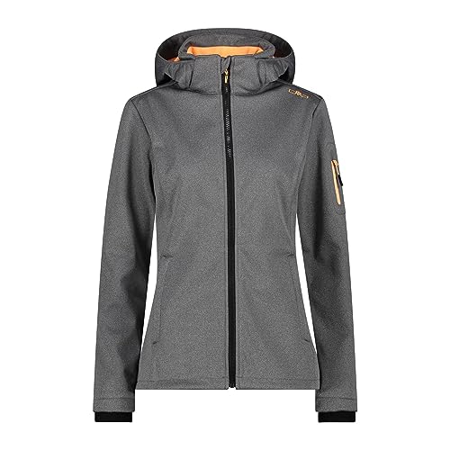 CMP damska kurtka Softshell melanżowa z odpinanym kapturem, czarna Mel.-Melon, 44