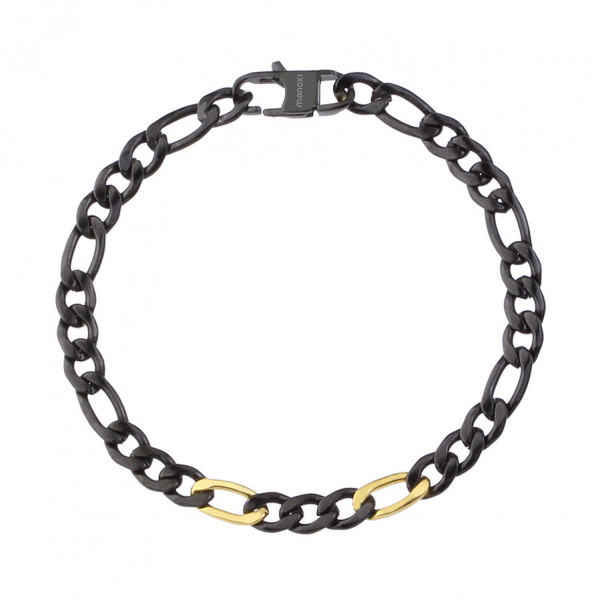 Męska elegancka bransoletka czarny łańcuch figaro ze złotymi elementami - Manoki