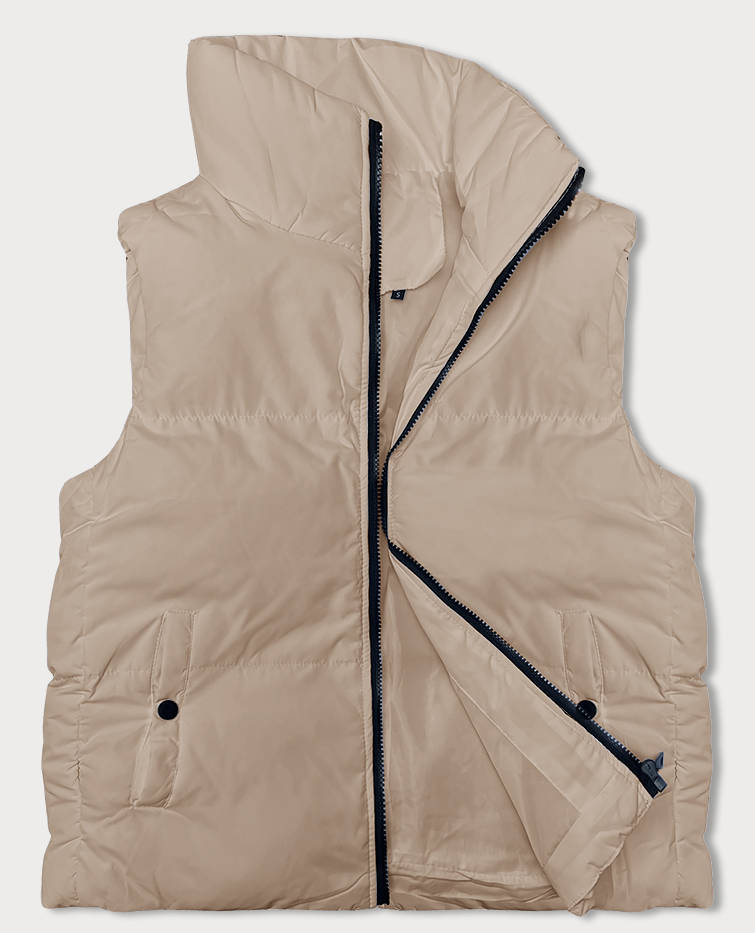 PUCHOWA KAMIZELKA DAMSKA ZE STÓJKĄ JASNY BEŻ (5M3150-62) - J STYLE