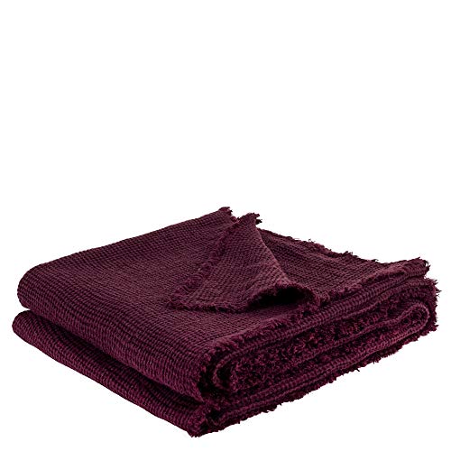 Honeybee-Plaid – miękki koc z lnu – jednokolorowy tkany pled z frędzlami z naturalnych materiałów – 170 x 230 cm – 395 oxblood – od 'zoeppritz since 1828'