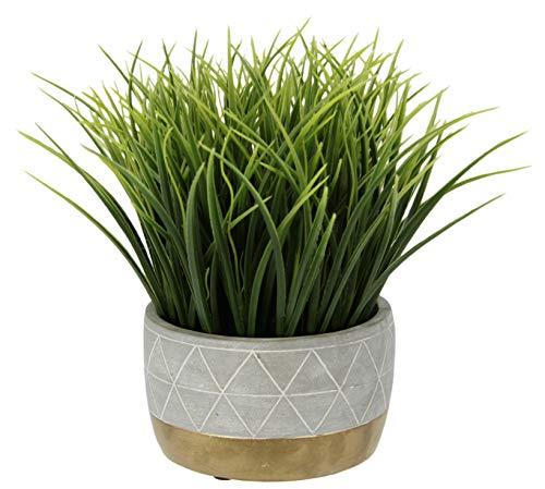 Flair Flower doniczka cementowa, sztuczna trawa, sztuczna roślina, tworzywo sztuczne, zielony, 24 cm wysokości, 16 cm szerokości