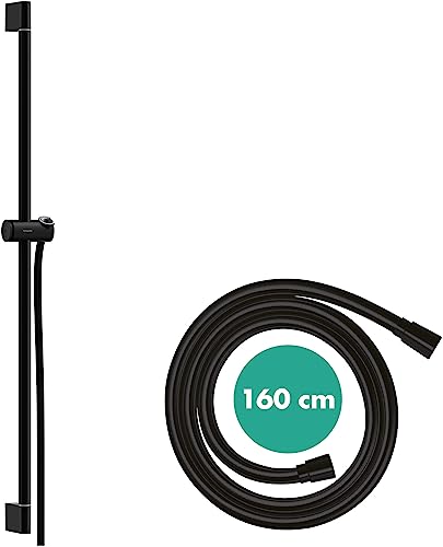 hansgrohe 24401670 Unica Pulsify S 90 cm z uchwytem na słuchawkę prysznicową Push i wężem prysznicowym Isiflex 160 cm czarny matowy drążek prysznicowy