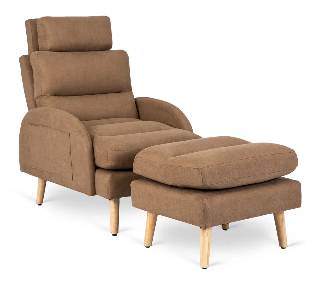 Brązowy relaksacyjny fotel w stylu skandynawskim D5-F38