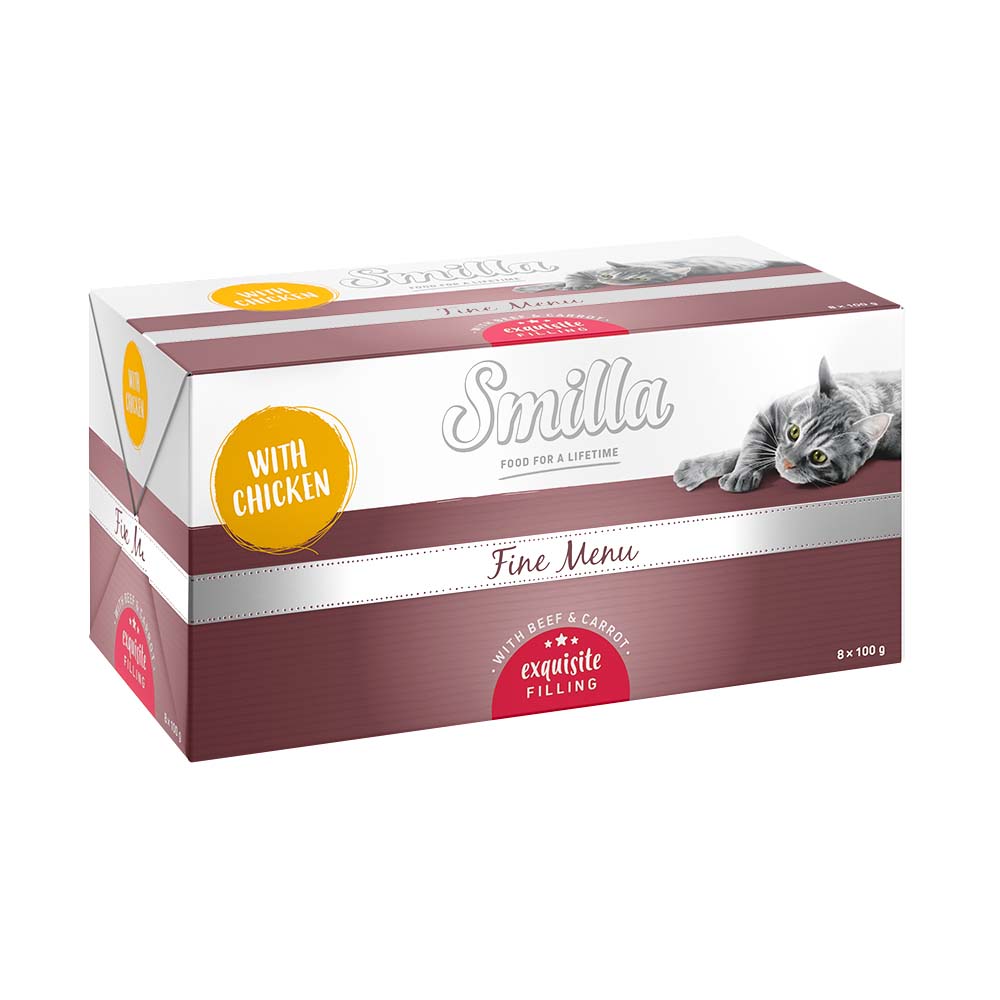 Smilla Fine Menu, z nadzieniem, 24 x 100 g - Kurczak, wołowina, marchew