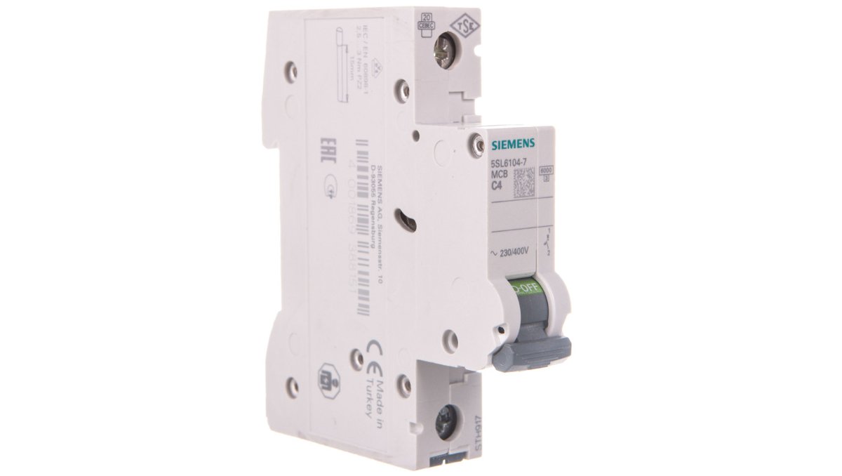 Siemens Indus.Sector LS-Schalter 5sl6104  7 °C4 A-bieg 6 KA sentron wyłącznik nadmiarowo-prądowy 4001869388151 5SL6104-7