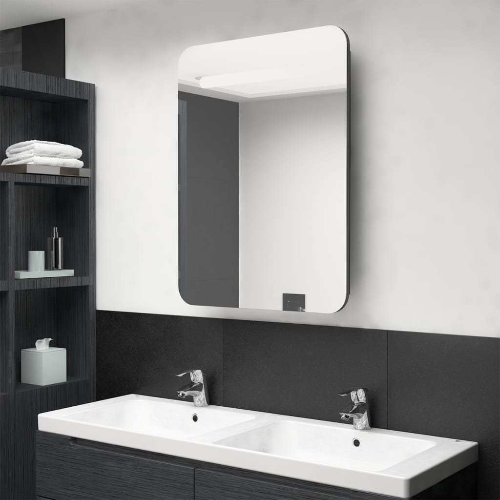 vidaXL Szafka łazienkowa z lustrem LED szara z połyskiem 60x11x80 cm 326506