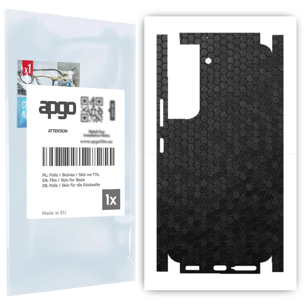 Folia naklejka skórka strukturalna na TYŁ+BOKI do Samsung Galaxy S22 -  Plaster Miodu Czarny - apgo SKINS