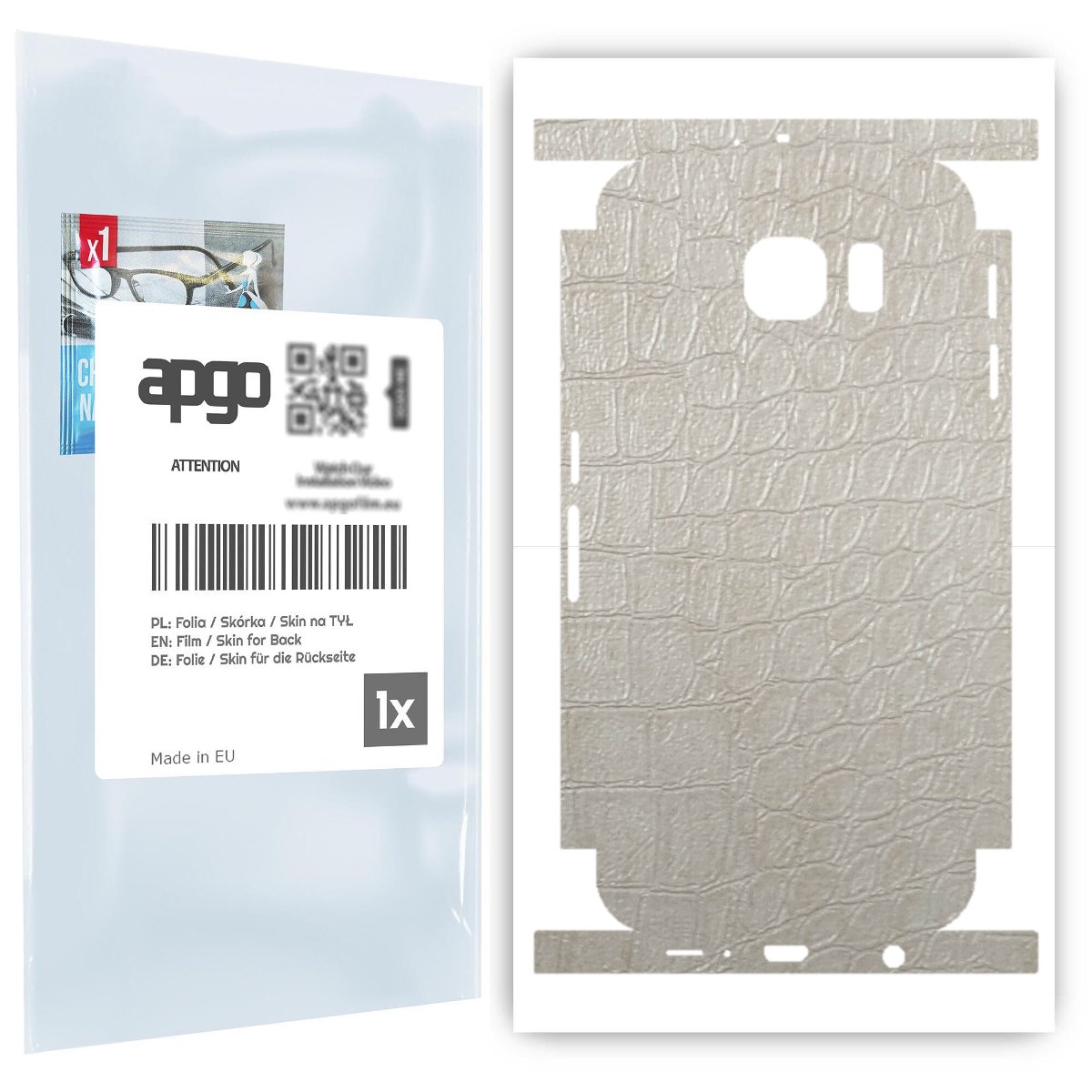 Folia naklejka skórka strukturalna na TYŁ+BOKI do Samsung Galaxy S6 G920 -  Skóra Krokodyla Biała - apgo SKINS