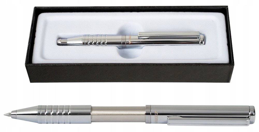 Długopis metalowy srebrny z czarnym etui Prezent