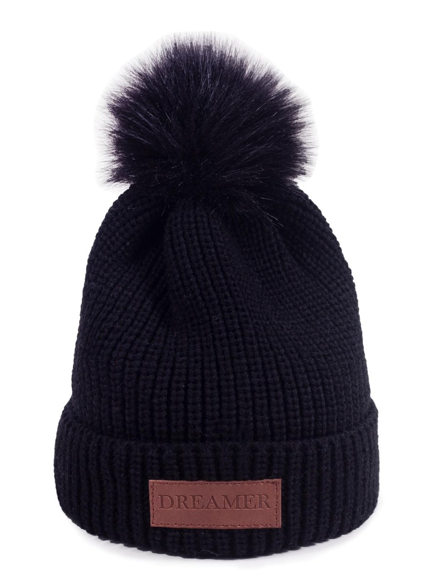 Czapka zimowa dziewczęca z pomponem DREAMER czarna 54-56