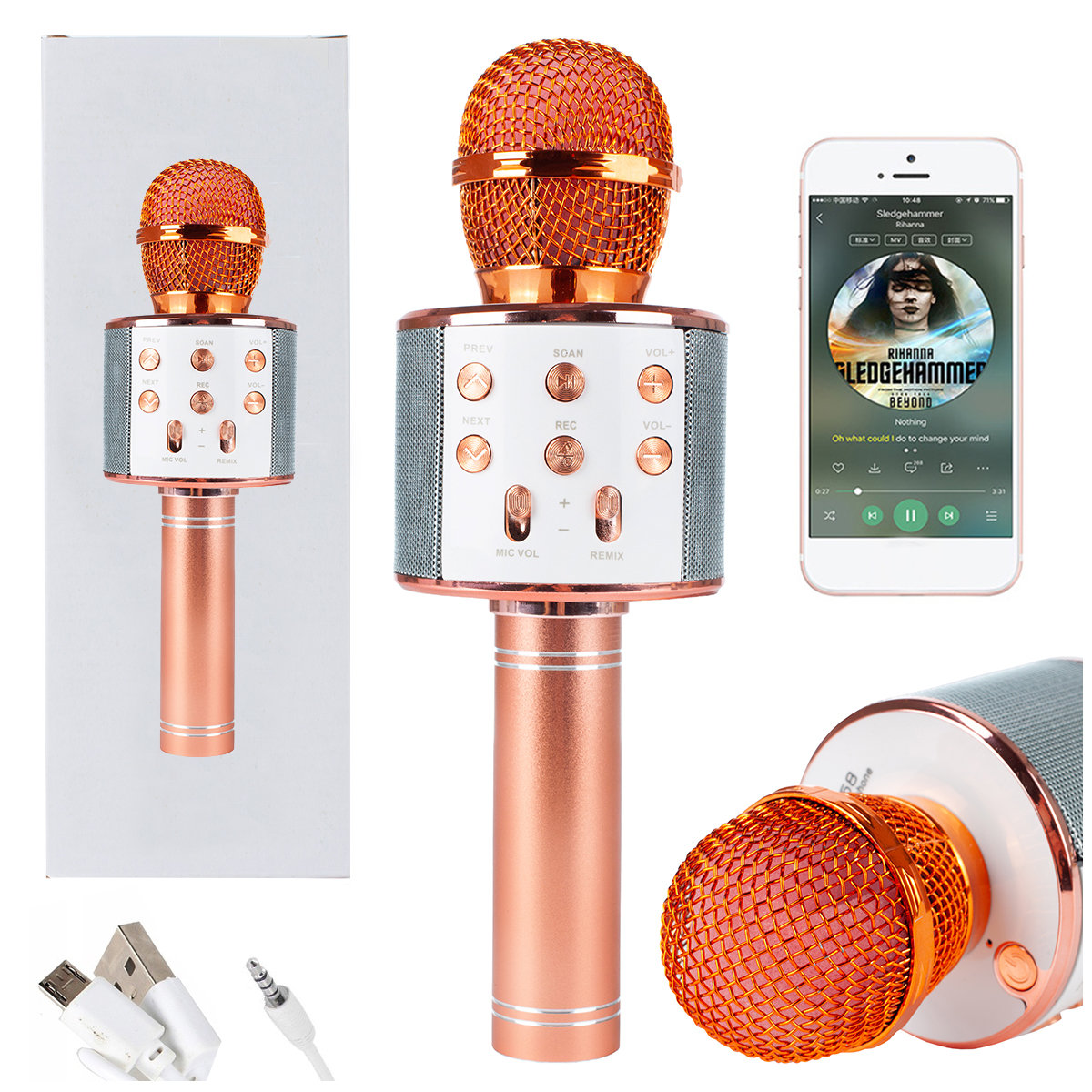 MIKROFON BEZPRZEWODOWY KARAOKE BLUETOOTH GŁOŚNIK ROSE GOLD U730R