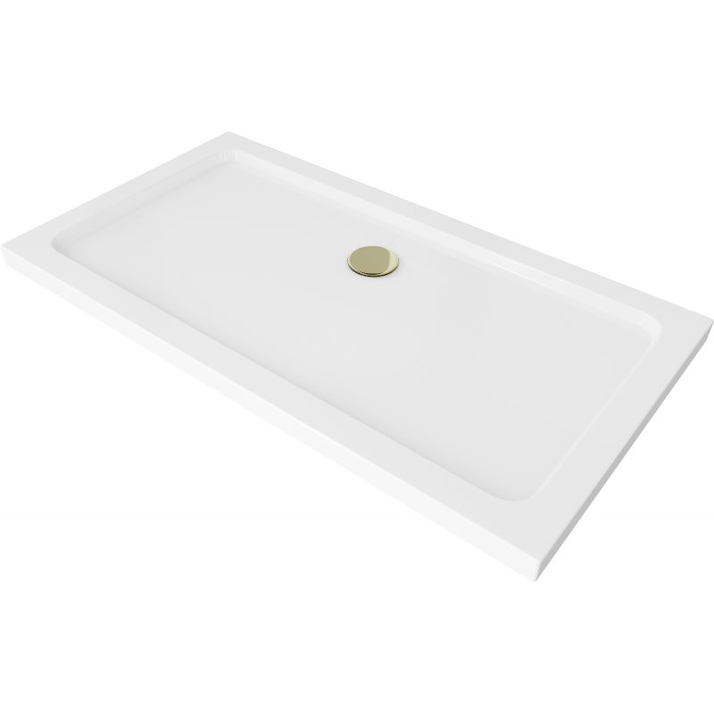 Mexen Flat brodzik prostokątny slim 140 x 70 cm, biały, syfon złoty