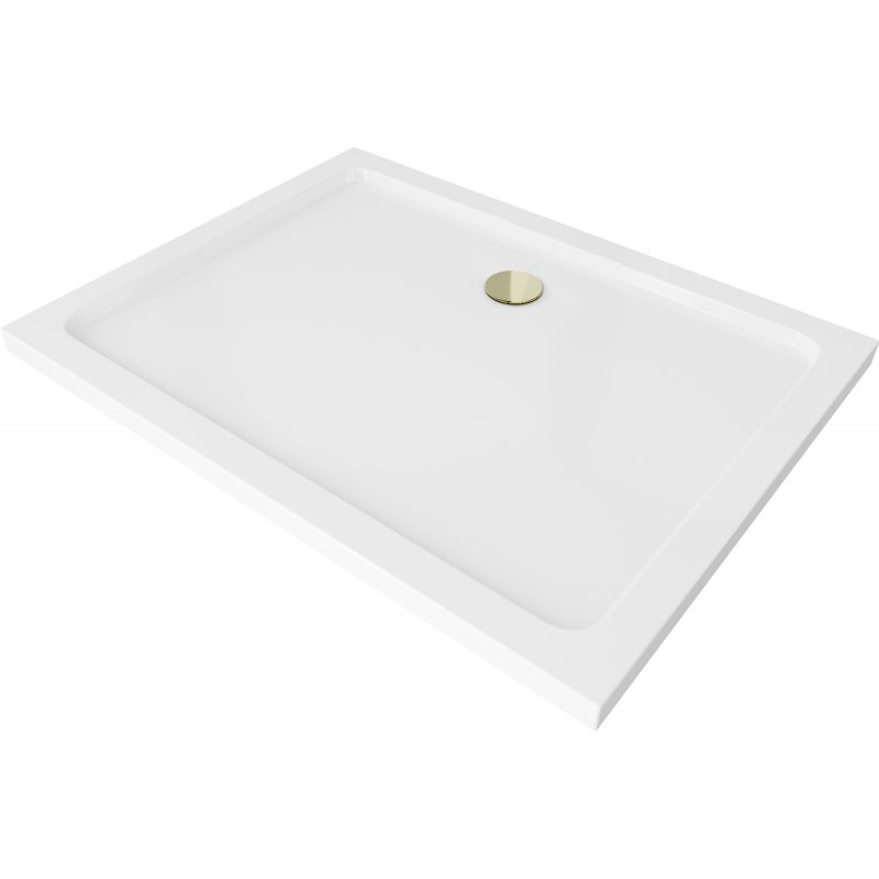 Mexen Flat brodzik prostokątny slim 140 x 90 cm, biały, syfon złoty