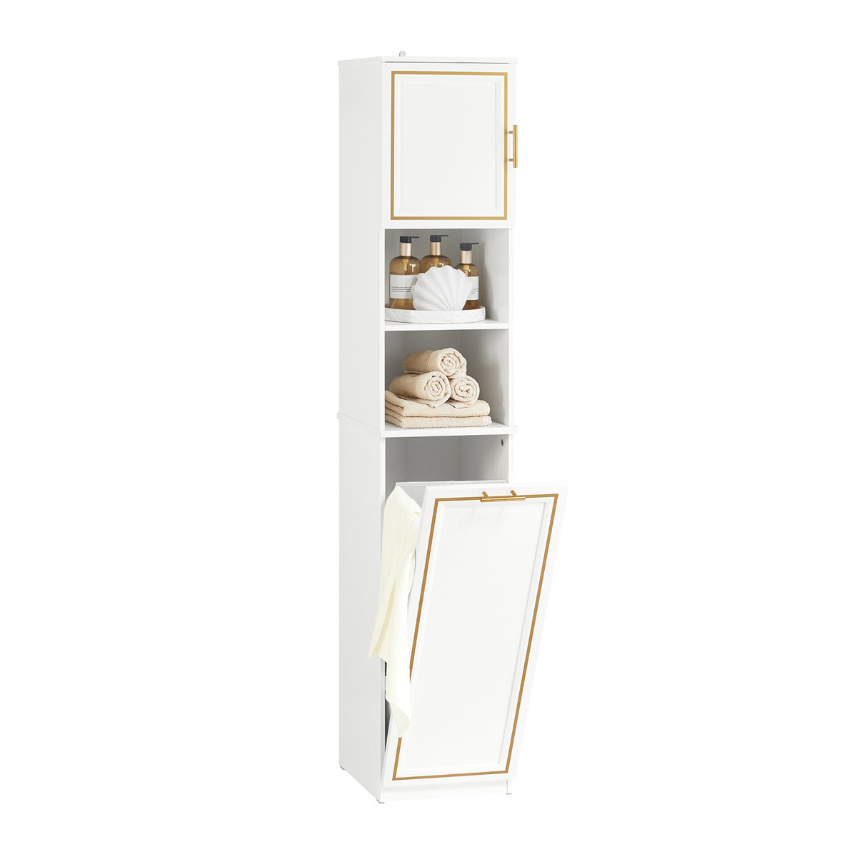 Sobuy Bzr87-W Szafka Łazienkowa Słupek Łazienkowy Szafki Wysokie Koszem Na Pranie Stojąca Półka Loftowa 33X32X171C