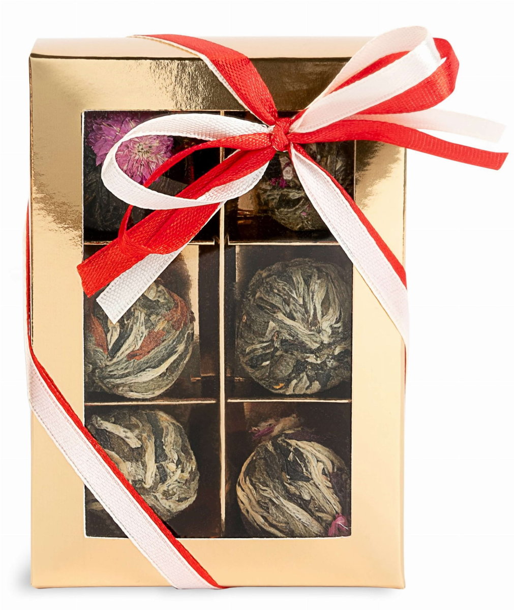 Zestaw herbat kwitnących 6 sztuk w ozdobnym pudełku, herbata kwitnąca na prezent