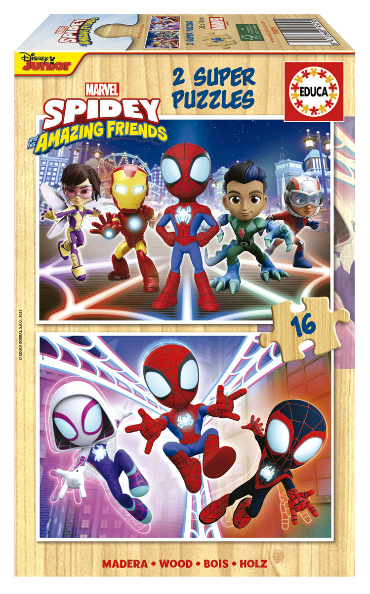 Educa, Puzzle, Spidey i Super-Kumple (drewniane), 2 x 16 el.