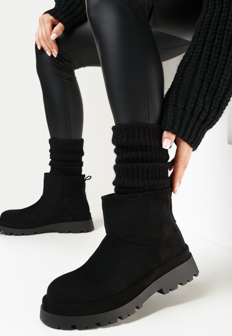 Czarne Botki na Grubej Podeszwie za Kostkę Vastor