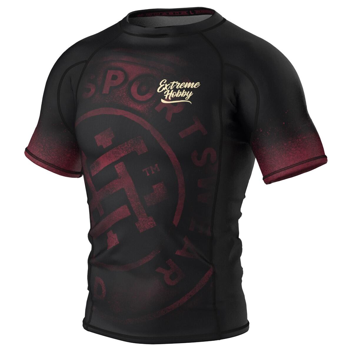 Rashguard na siłownię męski z krótkim rękawem EXTREME HOBBY BADGE