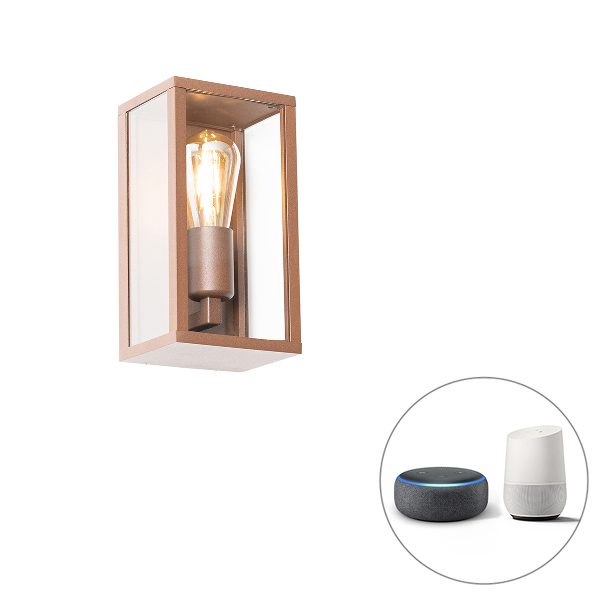 QAZQA Inteligentny kinkiet rdzawy brąz 26 cm IP44 z WiFi ST64 - Charlois