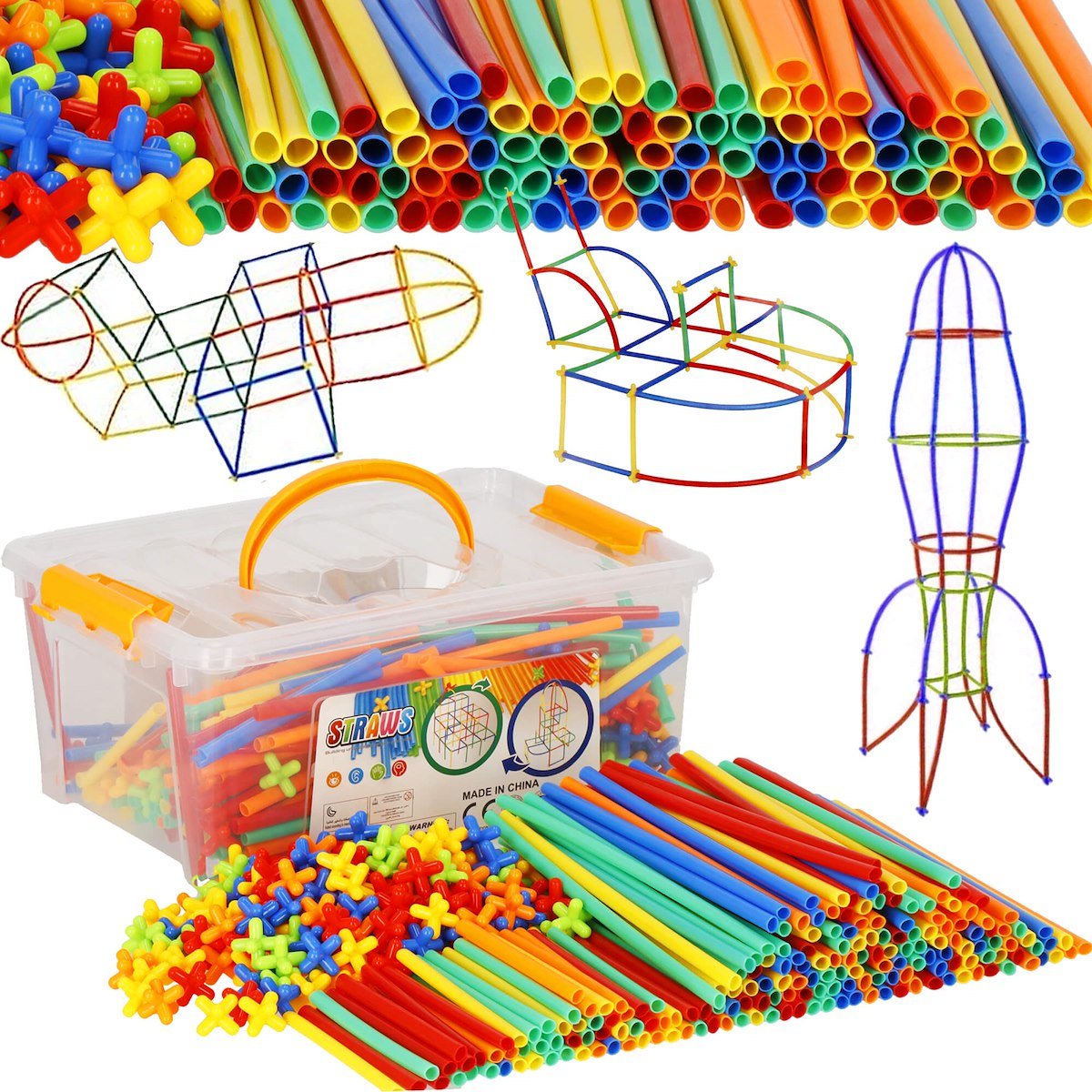 Klocki konstrukcyjne słomki 800 el. zestaw kolorowe rurki patyczki