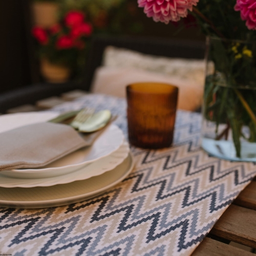 Prostokątny bawełniany bieżnik plamoodporny z wzorem Marokańskie zygzaki