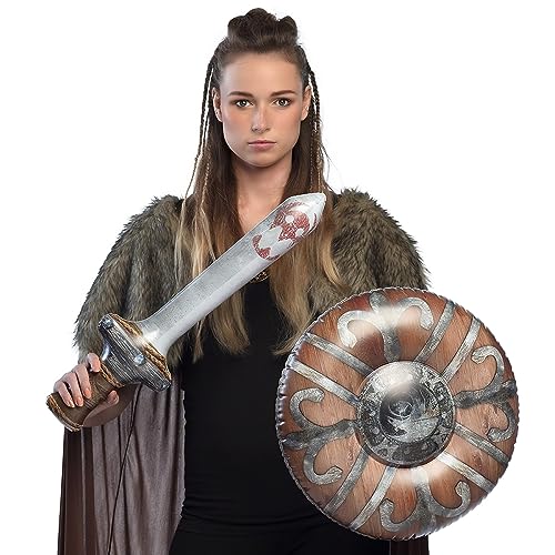 Boland 43996 - Dmuchany miecz i tarcza, 58 cm i 45 cm, zabawka do wody, dekoracja na basen i imprezę tematyczną, akcesoria do kostiumów fantazyjnych