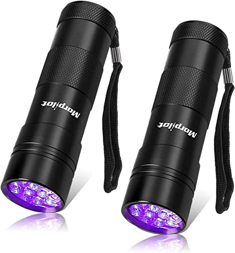 morpilot Latarka Ultrafioletowa, Czarne światło UV 12 LED 395nm do wykrywania plam na ubraniach Dywany Mocz dla zwierząt domowych, 2 szt., Baterie Nie w zestawie