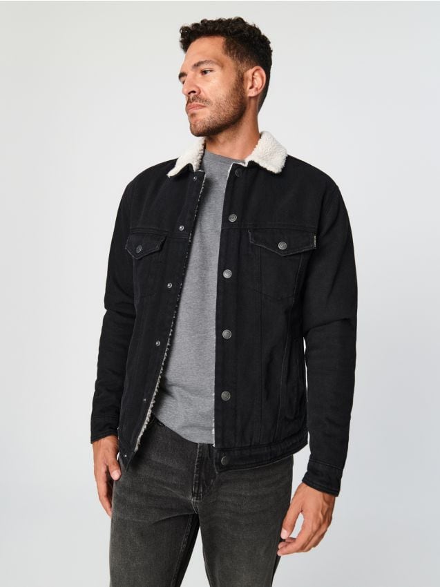 Sinsay - Kurtka jeansowa sherpa - czarny