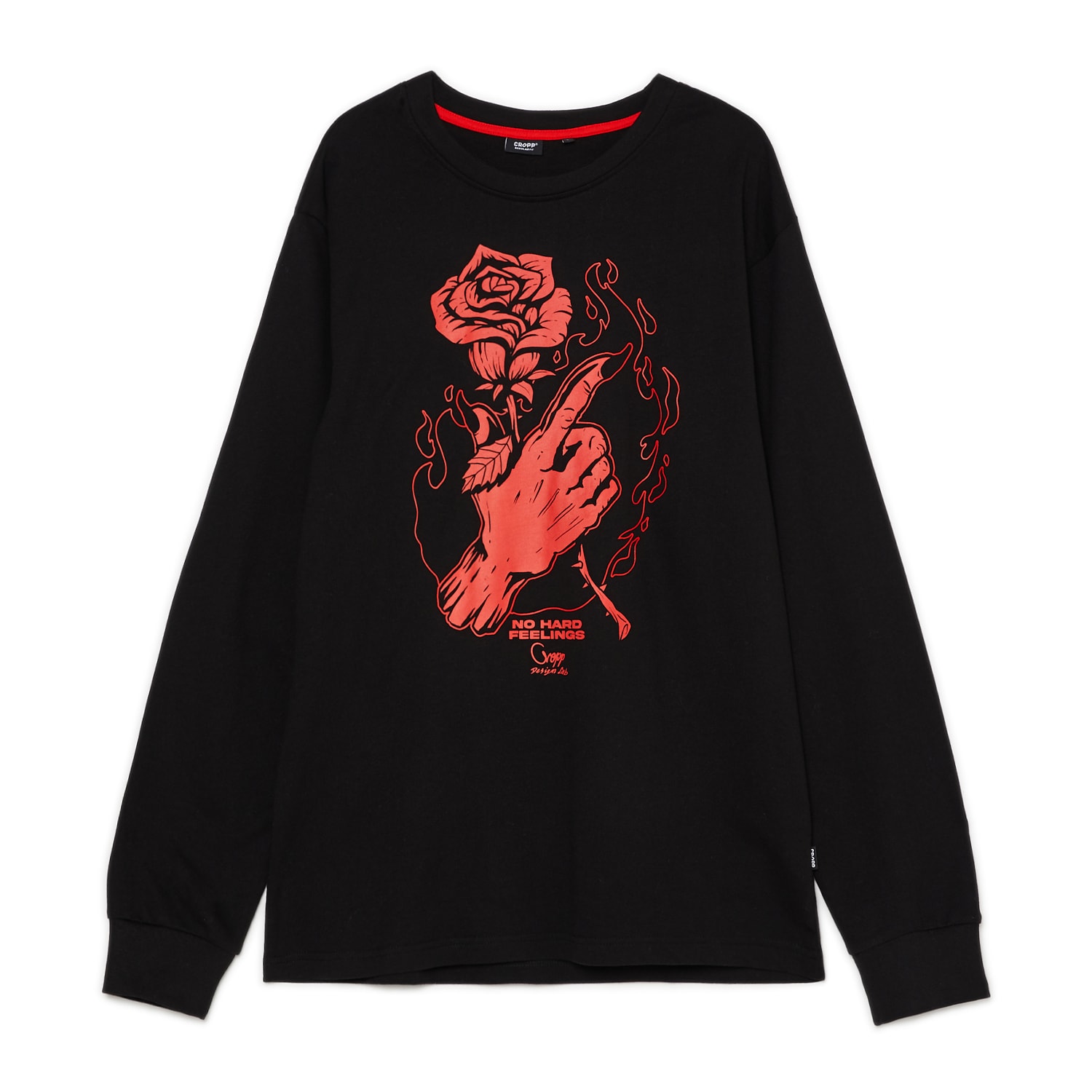 Cropp - Czarna koszulka longsleeve z motywem róży - Czarny