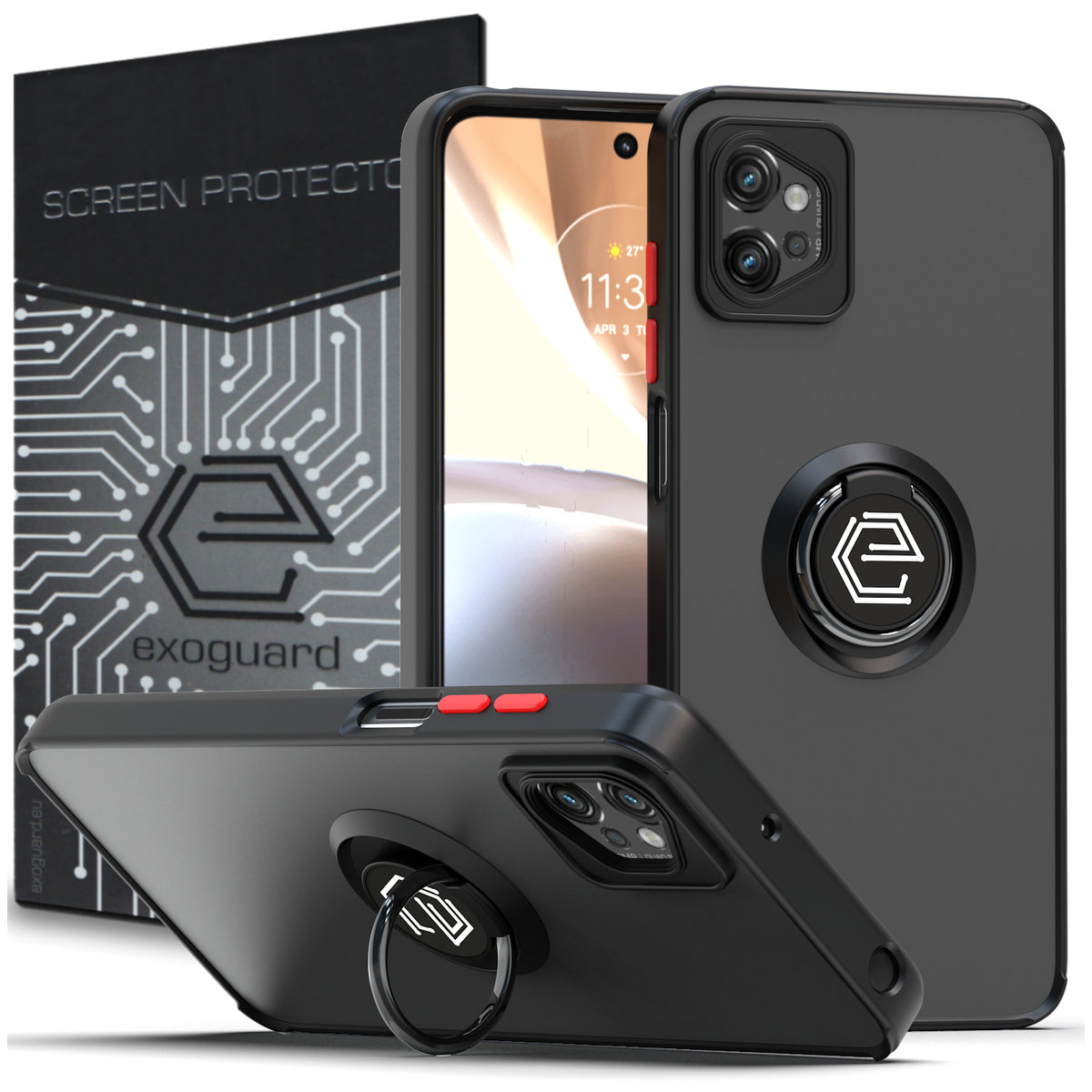 Etui Exoguard O-Ring + Szkło - Motorola Moto G32  - Pancerne Case Obudowa Futerał Ring