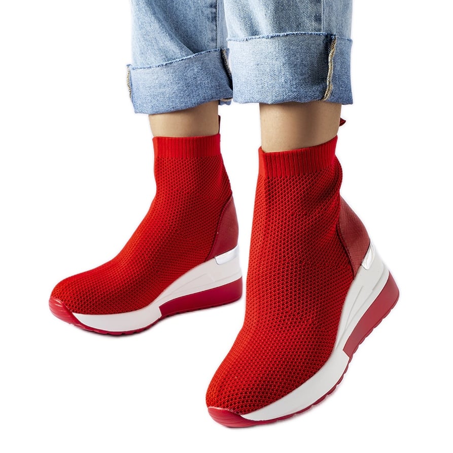 Czerwone sneakersy na koturnie z tkaniny Casgio