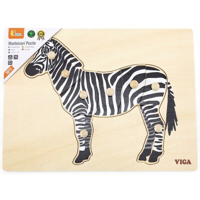 VIGA Toys Drewniane Puzzle Montessori Zebra z Pinezkami
