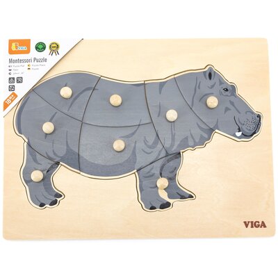 VIGA Toys Drewniane Puzzle Montessori Hipopotam z Pinezkami