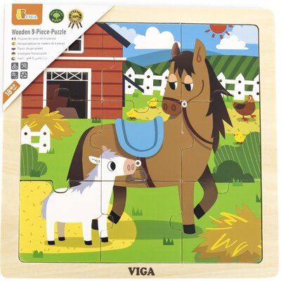 VIGA Poręczne Drewniane Puzzle Konie 9 elementów