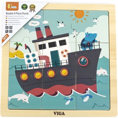 VIGA Poręczne Drewniane Puzzle Statek 9 elementów