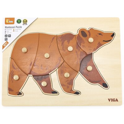 VIGA Toys Drewniane Puzzle Montessori Miś Niedźwiedź z Pinezkami
