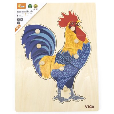 VIGA Toys Drewniane Puzzle Montessori Kogut z Pinezkami