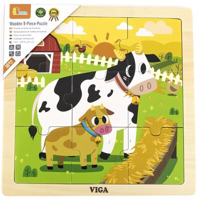 VIGA Poręczne Drewniane Puzzle Krówki 9 elementów