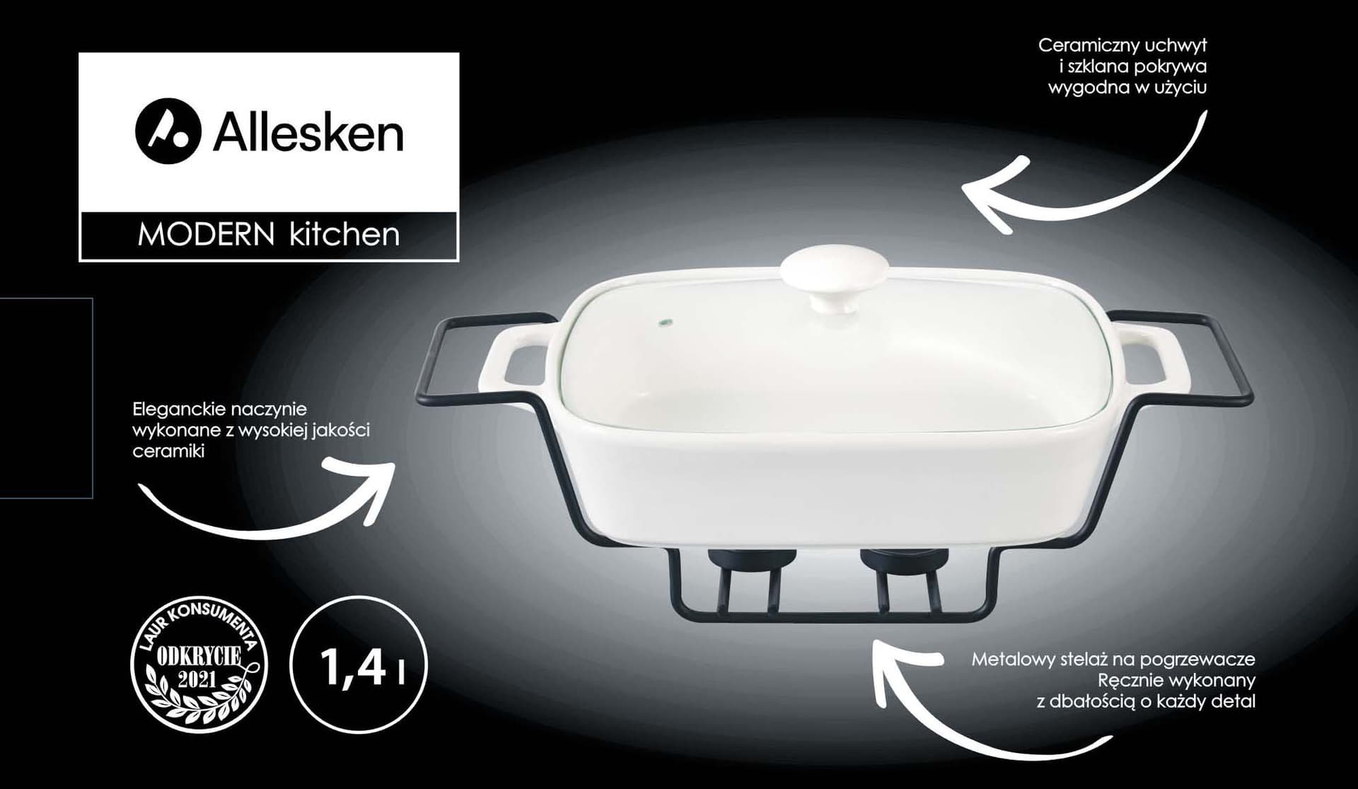 MODERN KITCHEN Naczynie z podgrzewaczem 1,4L 36x25x15cm