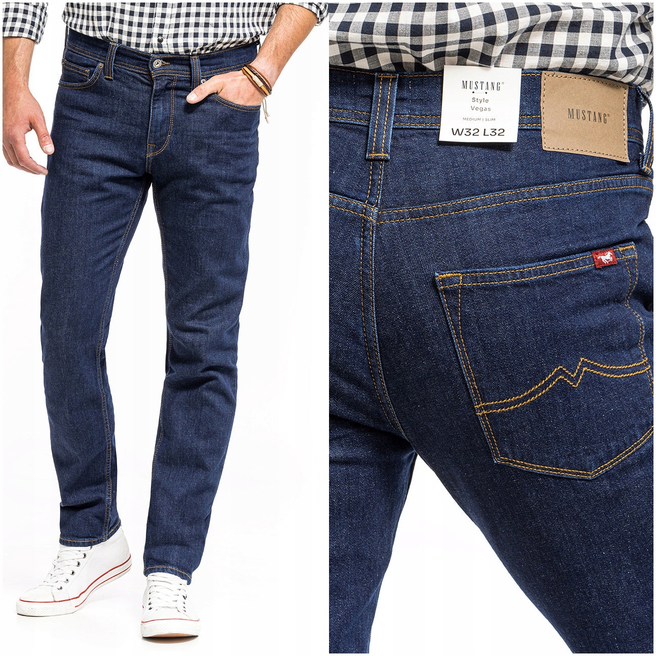 Mustang Vegas Męskie Spodnie Jeansowe Dżinsy Slim Fit Zwężane Blue W33 L32
